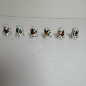 Set of Six Vintage Butterfly Ceramic Thimbles